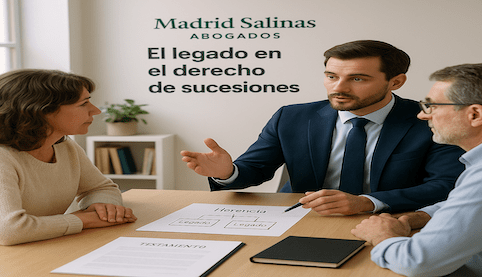 Abogado explicando a una familia el contenido de un testamento y los legados en un despacho de Madrid Salinas Abogados