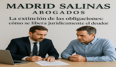 Abogado explicando a su cliente la extinción de las obligaciones en un despacho de Madrid Salinas Abogados