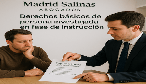 Abogado de Madrid Salinas Abogados explicando a un investigado sus derechos en la fase de instrucción penal