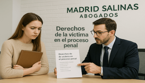 Abogado de Madrid Salinas Abogados explicando a una víctima de delito sus derechos en el proceso penal
