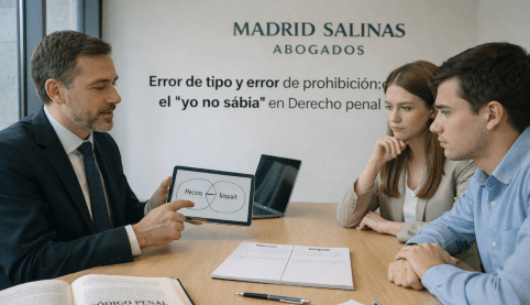 Abogado asesorando a clientes sobre error de tipo y error de prohibición en Derecho penal