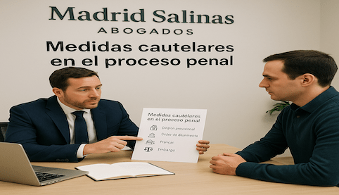 Abogado de Madrid Salinas Abogados explicando a un cliente las medidas cautelares en el proceso penal