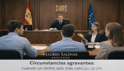 Abogado explicando las circunstancias agravantes del artículo 22 del Código Penal en una reunión jurídica