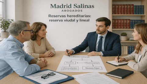 “Equipo de Madrid Salinas Abogados analizando reservas hereditarias viudal y lineal en una herencia familiar”