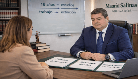 Abogado de Madrid Salinas Abogados asesorando sobre la extinción de la pensión de alimentos de un hijo mayor de edad