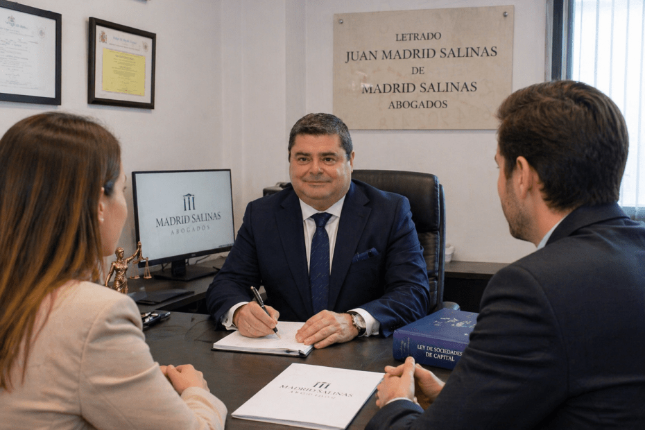 Abogado mercantil asesorando a socios sobre impugnación de acuerdos sociales abusivos en una sociedad limitada.