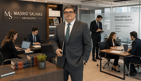 Abogado laboralista en Sevilla en el despacho Madrid Salinas Abogados preparando la defensa de un trabajador ante un expediente disciplinario.
