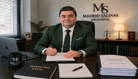 Abogado civil en Sevilla revisando documentación de una compraventa de vivienda con posibles cargas ocultas en el despacho Madrid Salinas Abogados.