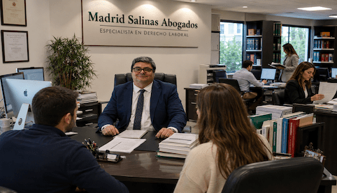 Abogado laboralista en Sevilla atendiendo a clientes en el despacho Madrid Salinas Abogados.