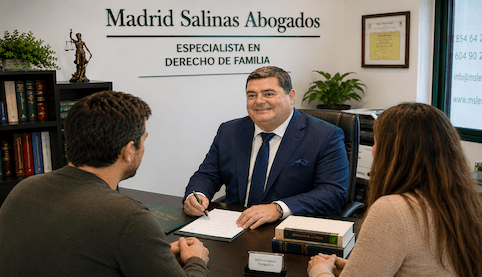Abogado de familia asesorando a padres separados sobre vacaciones con hijos menores