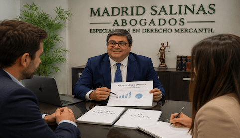 Abogado mercantil de Madrid Salinas Abogados asesorando a clientes en una negociación para la adquisición de una empresa