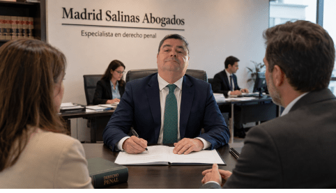Abogado de Madrid Salinas Abogados atendiendo a clientes en el despacho en un asunto de derecho penal en Sevilla.