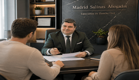 Abogado civil de Madrid Salinas Abogados asesorando a clientes sobre una reclamación por daños sufridos durante una mudanza.