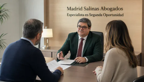Abogado asesorando a dos clientes sobre la Segunda Oportunidad sin bienes en Madrid Salinas Abogados